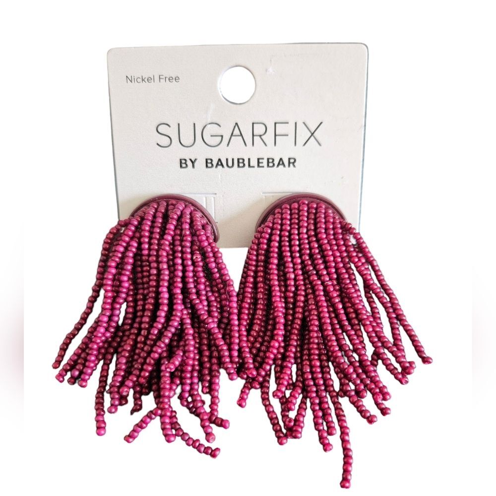 SugarFix by Baublebar Boho Beaded Tassle Earrings in Plum NEW